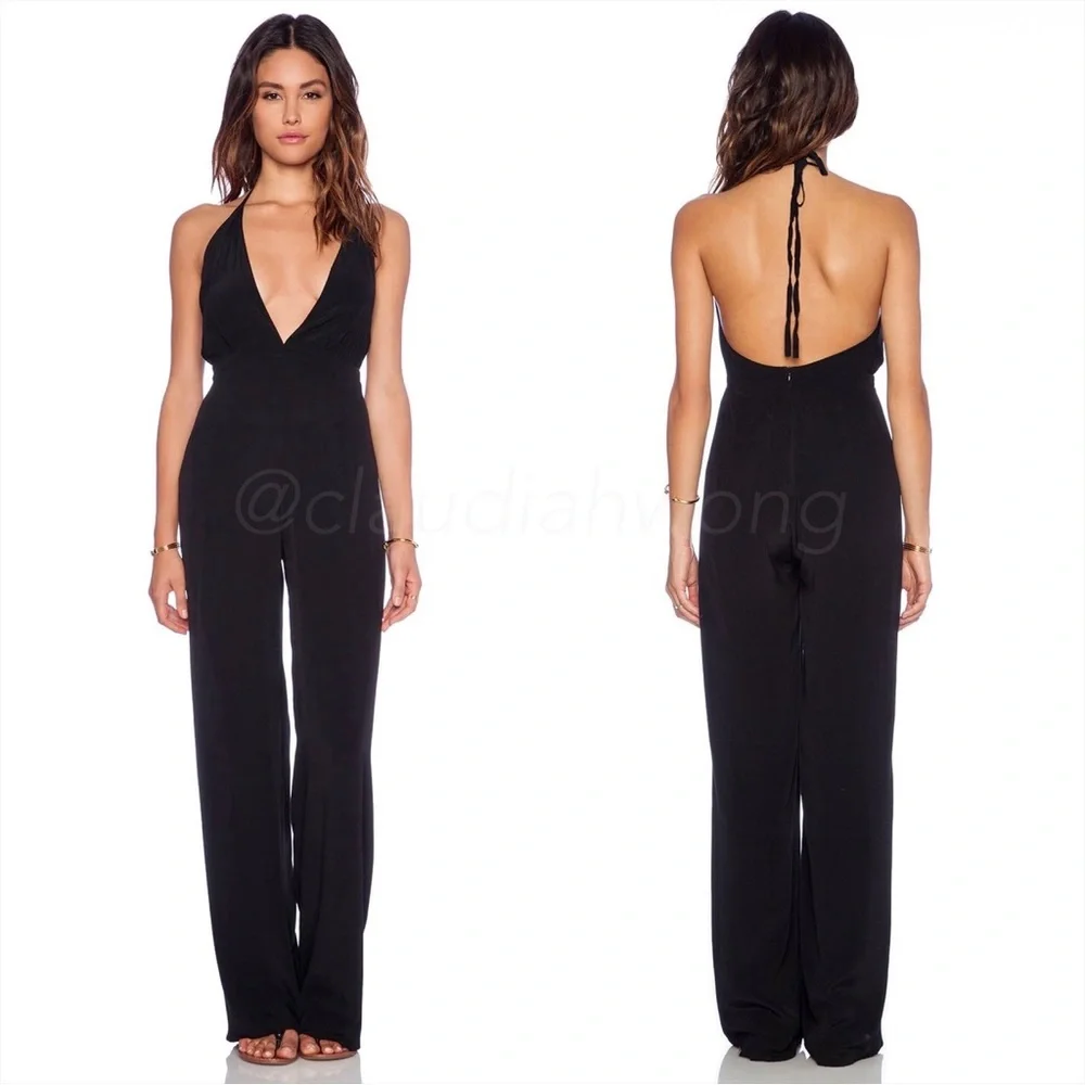 FAITHFULL THE BRAND Agenda Backless Halter Jumpsuit in Black